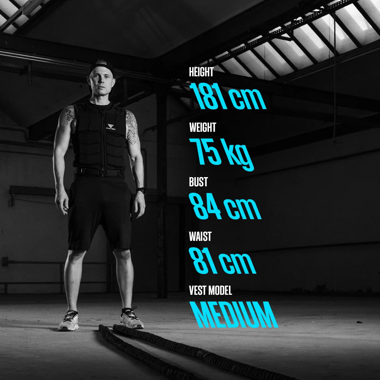 Man with dimensions for Evrvest Weighted vest | Gym Equip
