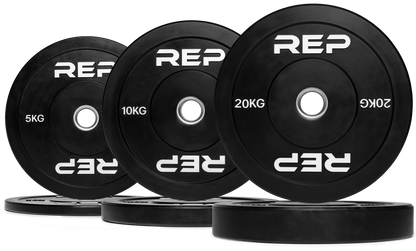 Rep Fitness - Set of black bumper plates 20, 10, 5kg, 70kg total - Gym Equip