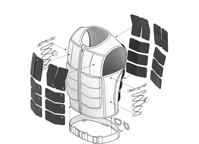 Exploded view of Evrvest Weighted vest | Gym Equip