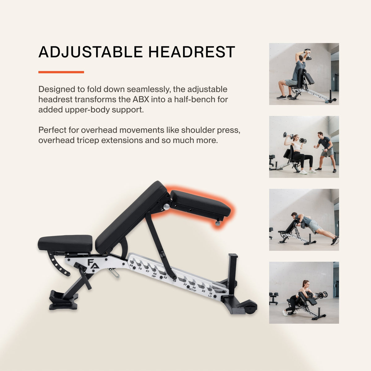 ABX Weight Bench fold-down headrest