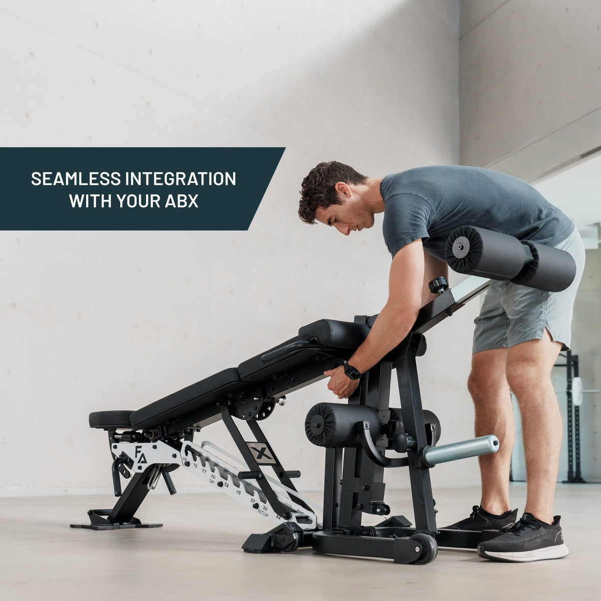 ABX Leg Developer integrates with the ABX Weight Bench